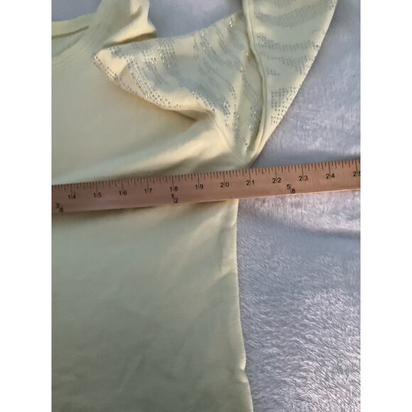 Yellow Sweatshirt Rhinestone Embellished Sleeve L Cozy Glamcore Soft Knit Y2K - Picture 6 of 8